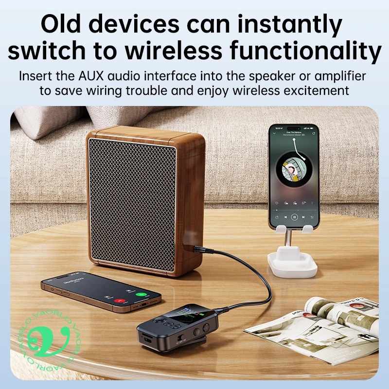 CLIP-ON Bluetooth 6.0 Audio Transmitter Receiver Color LED Display 3.5mm AUX TF HIFI Music Dual Stream Wireless Adapter With Mic