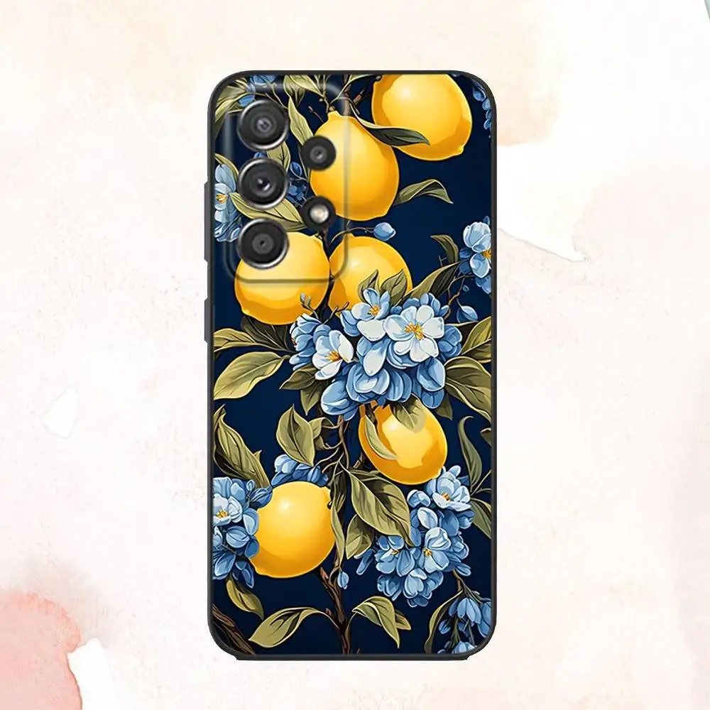 Fruit lemon Art Painting Phone Case For Samsung S25,S24,S21,S22,S23,S30,Ultra,S20,Plus,Fe,Lite,Note,10,9,5G Black Cover
