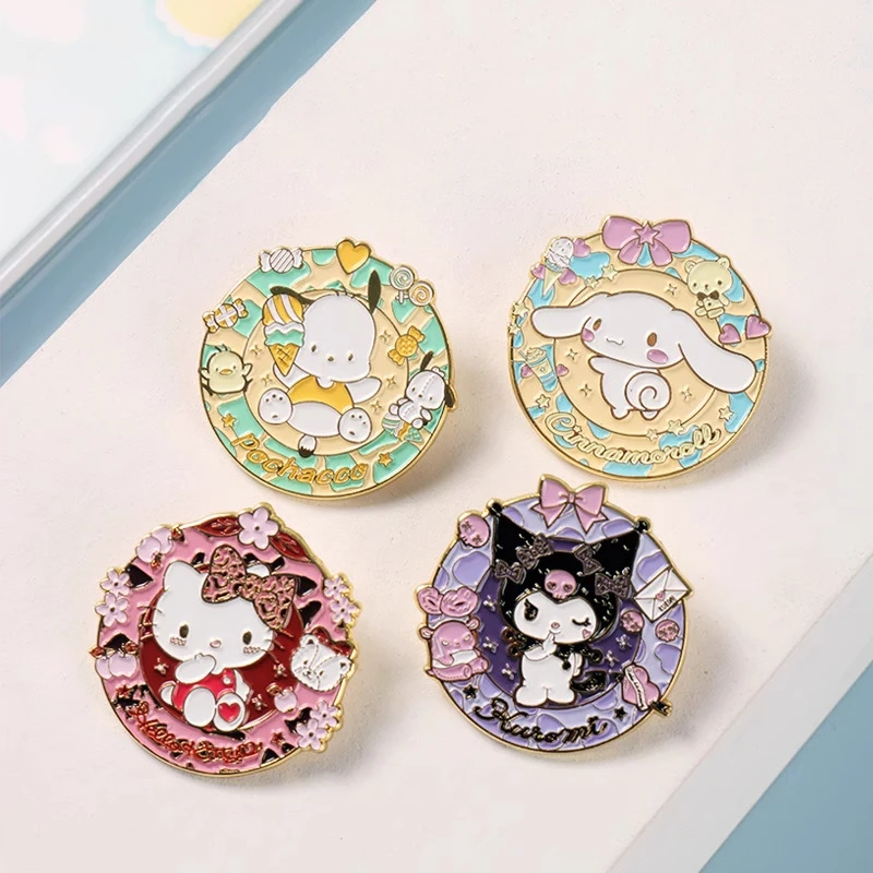 Anime Cartoon spilla Cute Cinnamoroll Kuromi Sanrio Kt Cat Badge Pins vestiti borse decorazione accessori ciondolo regali