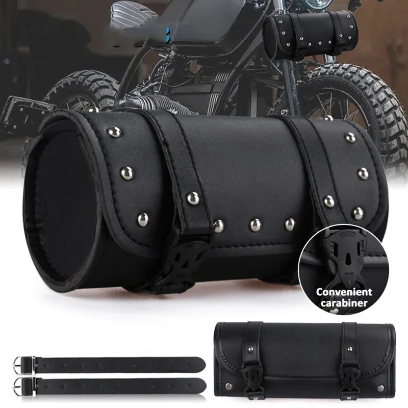 

New Motorcycle Tool Bag Faux Leather Handlebar Roll Bag Waterproof Saddlebag Side Pannier Retro Sissybar Pack