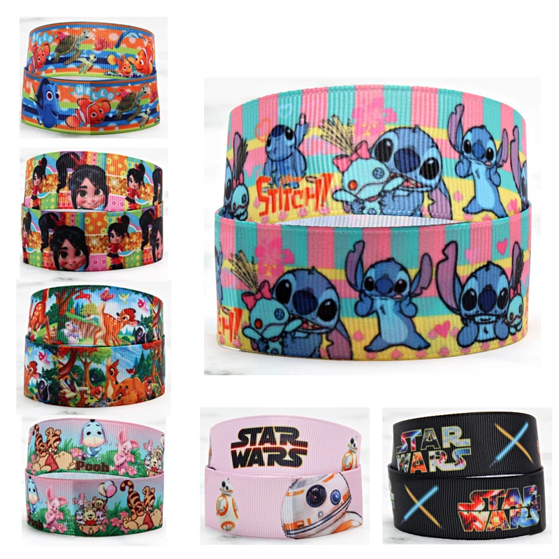 5Yards Cartoon Character Stitch Nemo Bambi Pooh Bear Printed Disney Series Ribbon