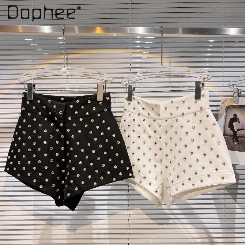 Fashion Large Particle Glass Rhinestone Super Short Shorts Female 2024 Summer New Temperament Suit Fabric Shorts Women Shorts