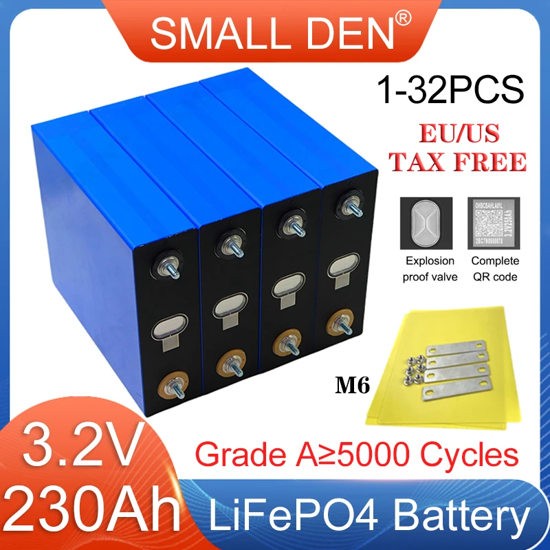 

1-32PCS New 3.2V 230Ah Lifepo4 Rechargeable battery 6C High power DIY 12v 24v 48v E-boat RV Off road Home Inverter Solar storage