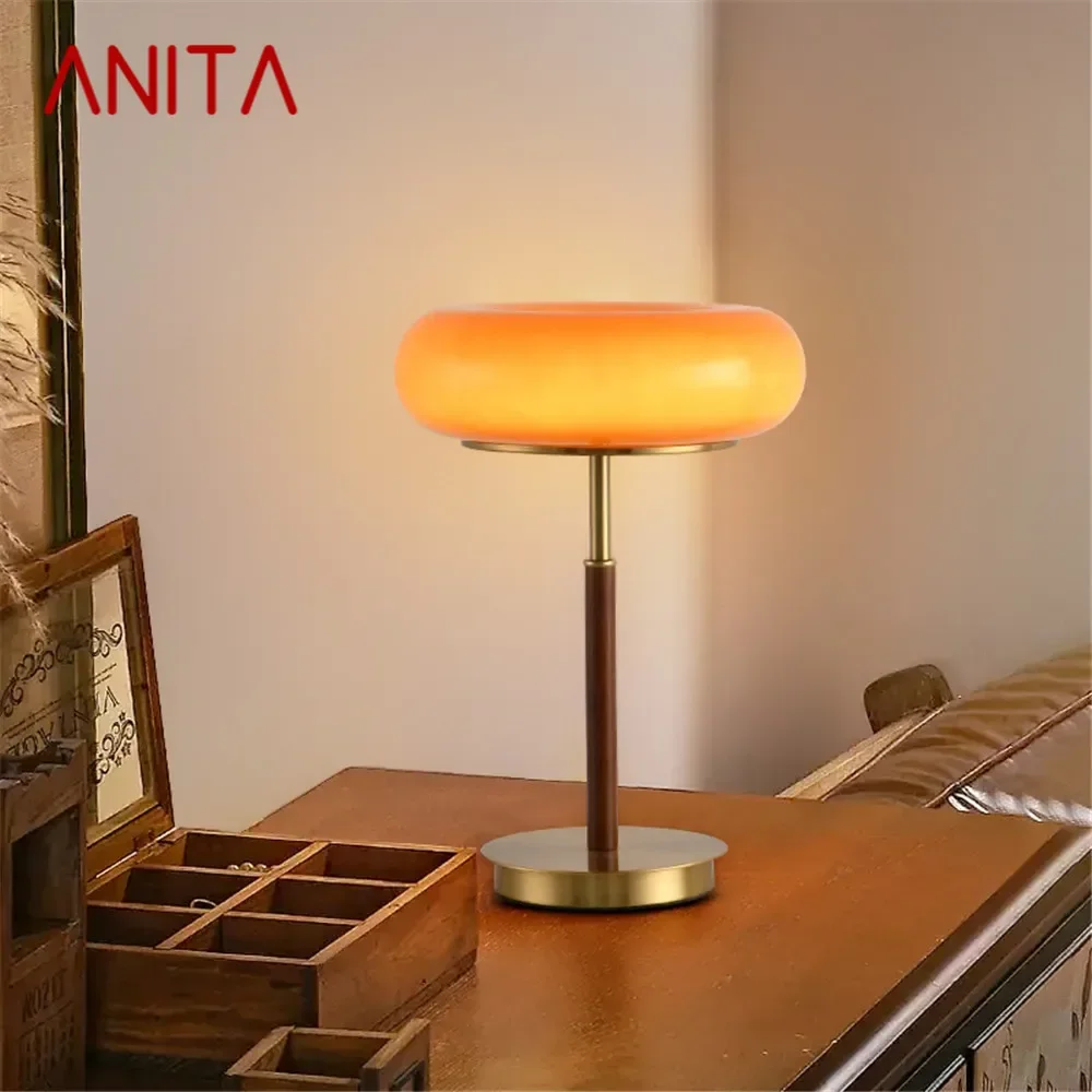 ANITA Contemporary Creativity Table Lamp American Retro Art Living Room Study Villa Hotel Bedroom LED Bedside Desk Light