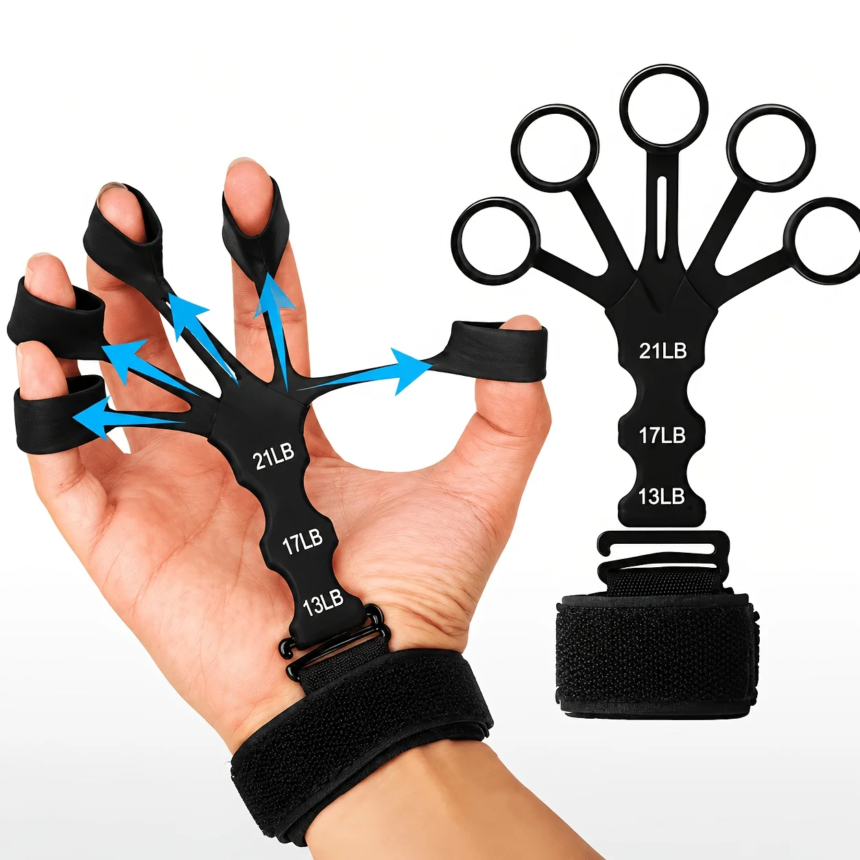 Hand Grip Exerciser Kit, Five‑Finger Trainer with Wrist Strap, Boost Finger Flexibility and Wrist Strength