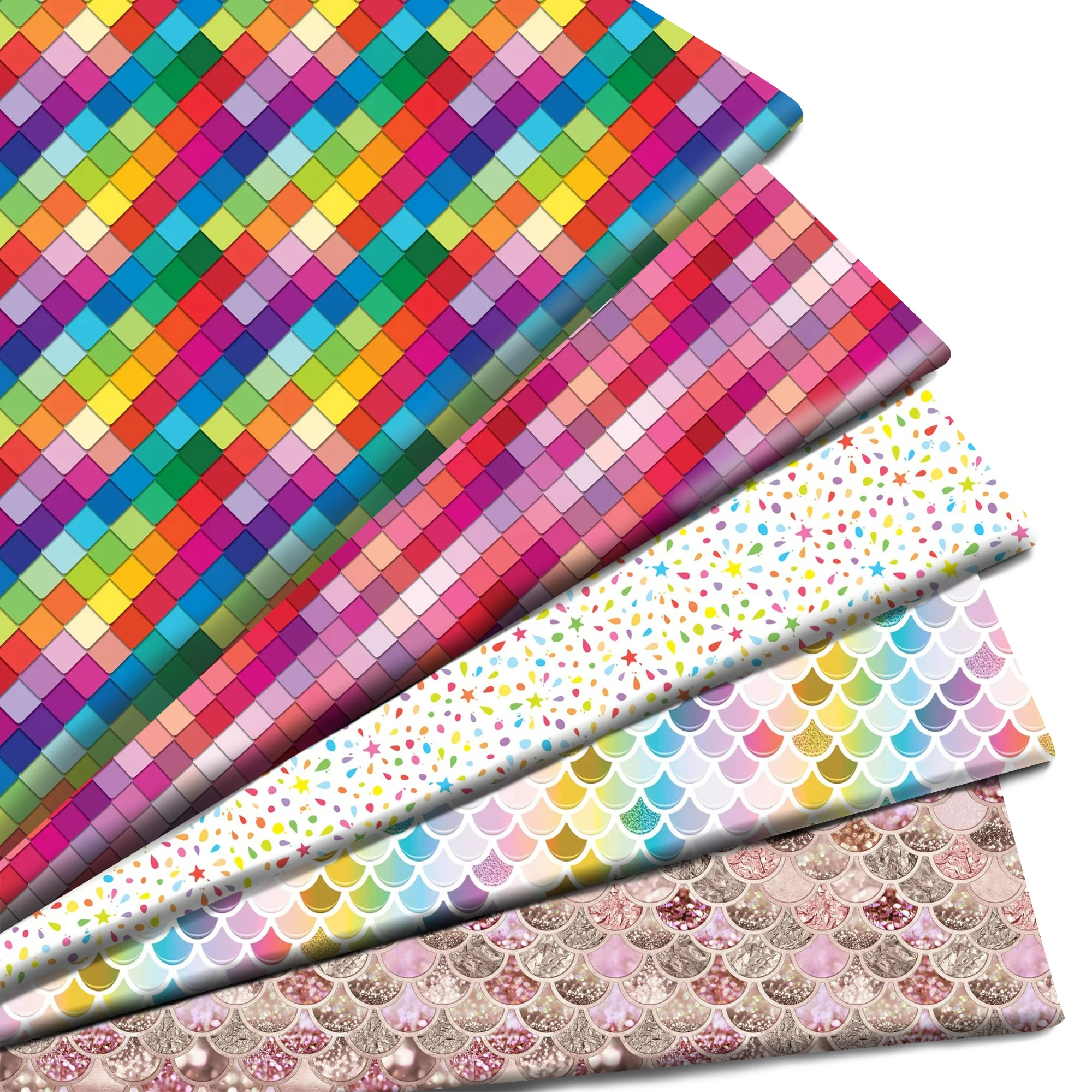 Rainbow Plaid Geometry Fish Scale Printed Polyester Pure Cotton Material Patchwork Tissue Sewing Quilting Fabrics Needlework DIY