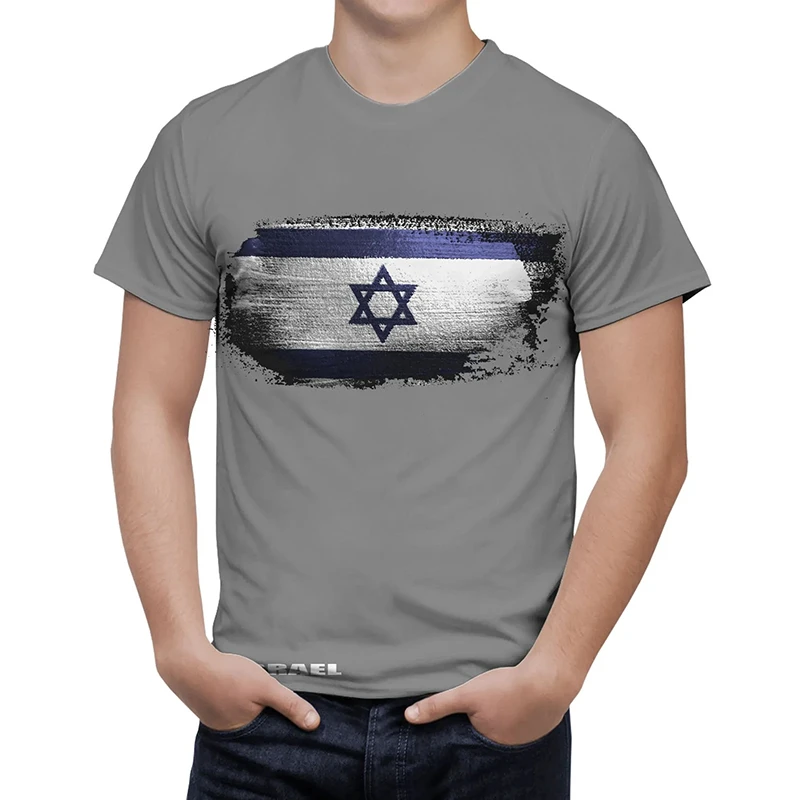 Vintage ISRAEL National Emblem Flag Print T Shirt For Men Clothing Streetwear Patriotic Short Sleeve T-shirts O Neck Male Tops