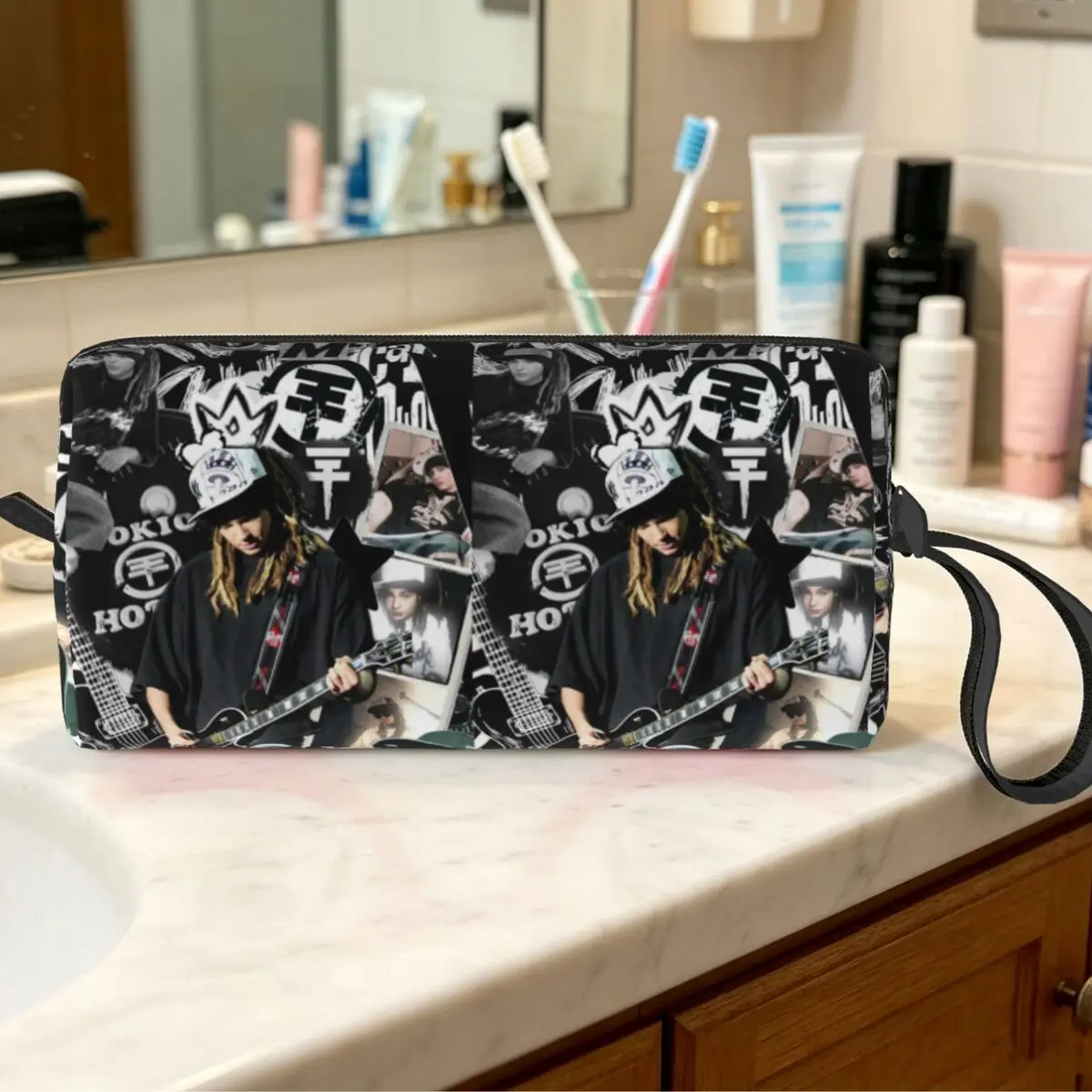 Tokio Hotel Tom Kaulitz Music Band Makeup Bag Cosmetic Organizer Toiletry Cosmetic Bag for Women Beauty Travel Pencil Case