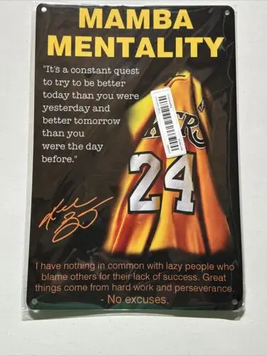 1e,Kobe Bryant Mamba Mentality Motivational Metal Tin Sign LA Lakers Basketball