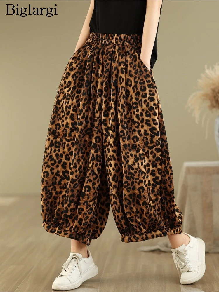 

Oversized Summer Leopard Print Pant Women Elastic High Waist Casual Fashion Ladies Trousers Loose Woman Lantern Pants