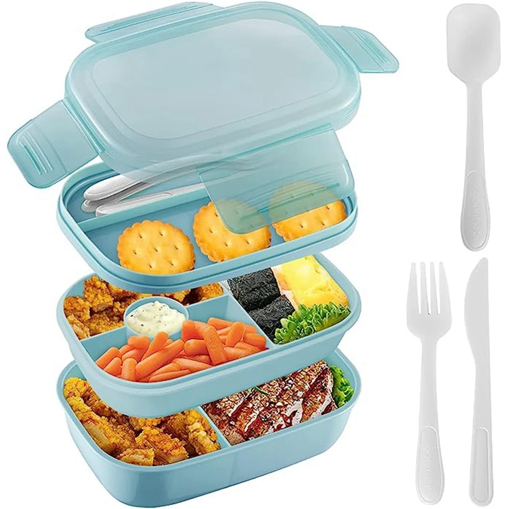 Lunch Box, 3 Layers All-In-One Bento Box With Utensil Set, Leak-Proof Bento Box For Dining Out, Work, Picnic-B61B