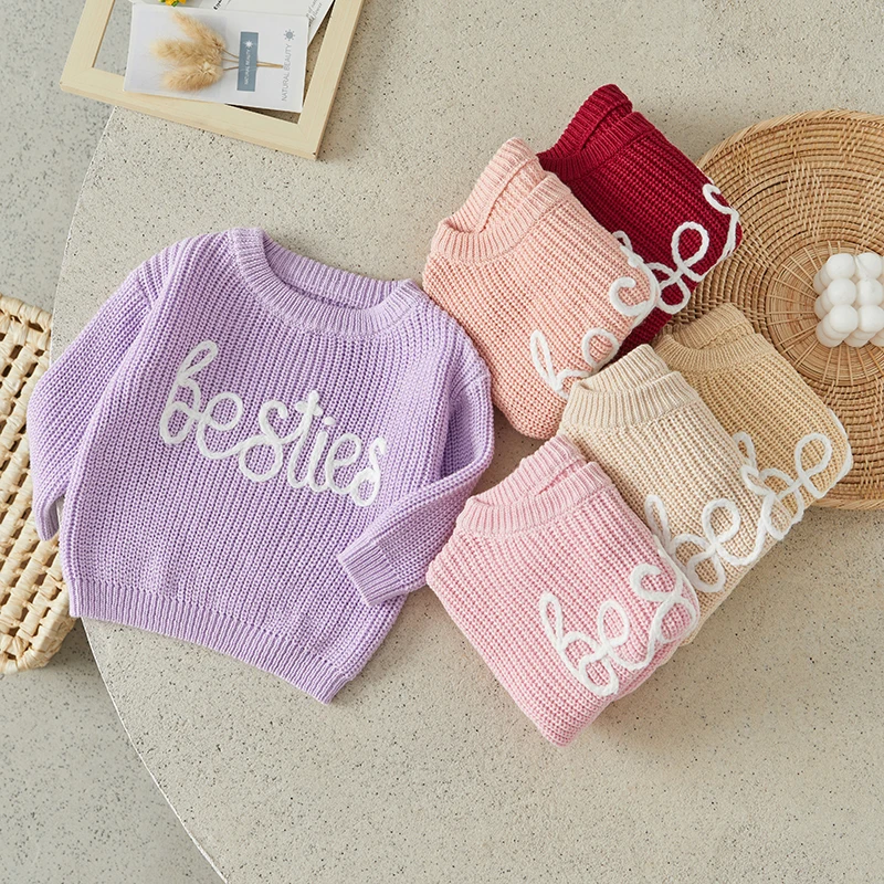 Suefunskry Infant Baby Autumn Winter Sweater, Letter Pattern Jacquard Long Sleeve Round Neck Knitwear Pullover Casual Tops