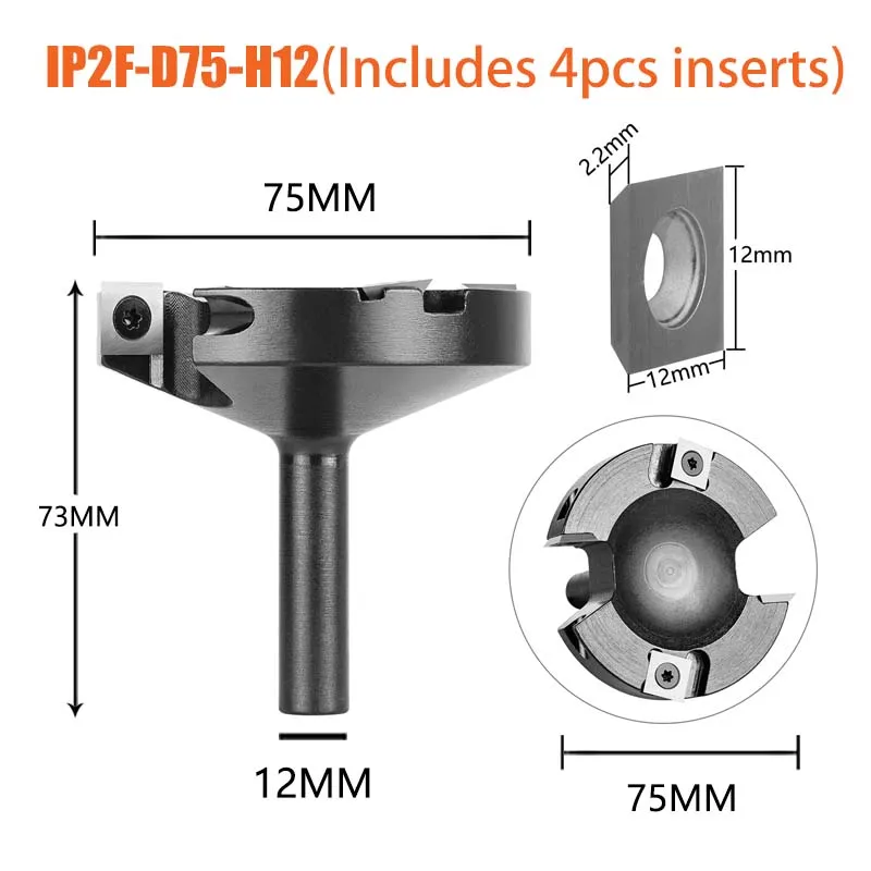 Dreanique 2-Flute Wood Planer Bit 38.1mm 45mm Cutting Diameter 8 12 mm Shank Spoilboard Surfacing Router Bit Insert Carbide Slab