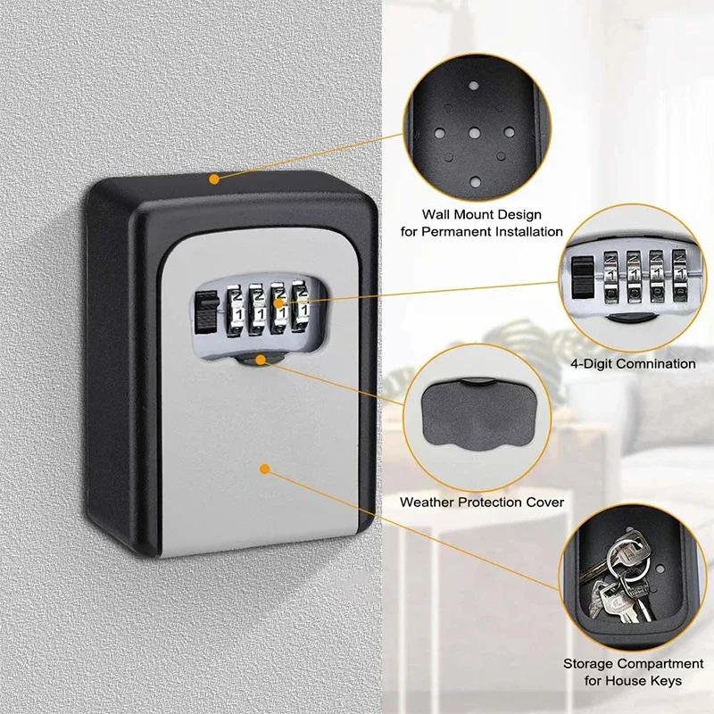 

Metal Material Password Lock Storage Box Outdoor Waterproof Wall Mount 4 Digit Password Key Box Anti Theft Lock Safe Box
