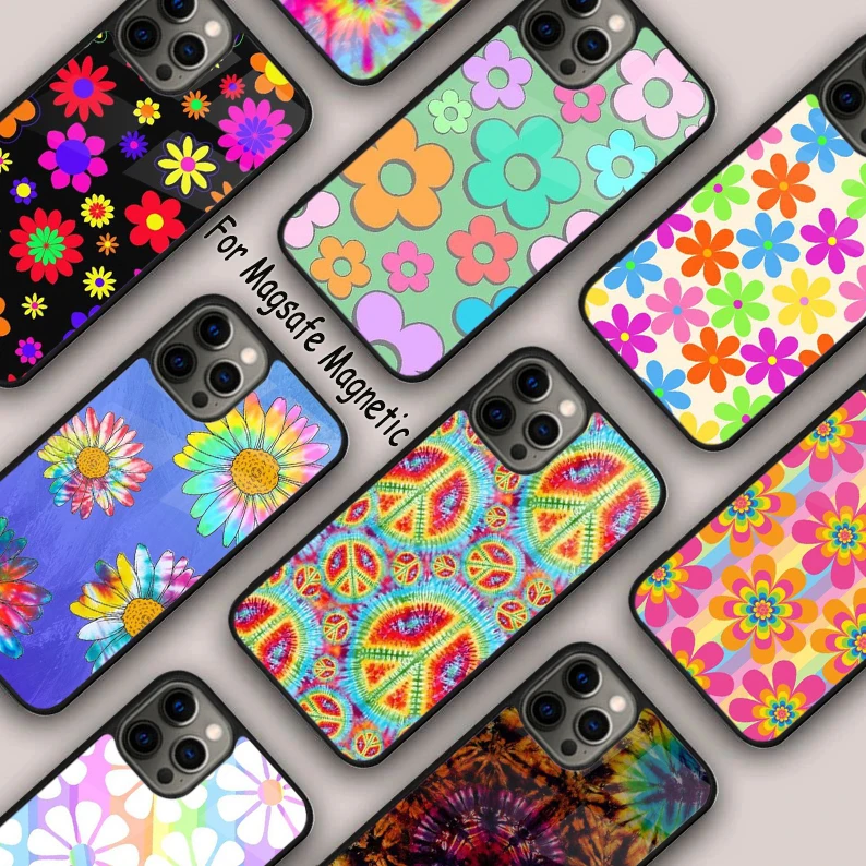 Hippie Daisy Tie-dye Flower Magnetic Phone Case For APPLE iPhone 16 14 13 12 11 Pro Max 15 Plus Wireless Charge MagSafe Cover