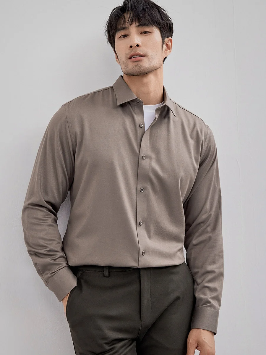 

Модная повседневная мужская рубашка с длинным рукавом из шерсти, твилового переплетения, из высококачественной пряжи, приталенного кроя, для осеннего сезона