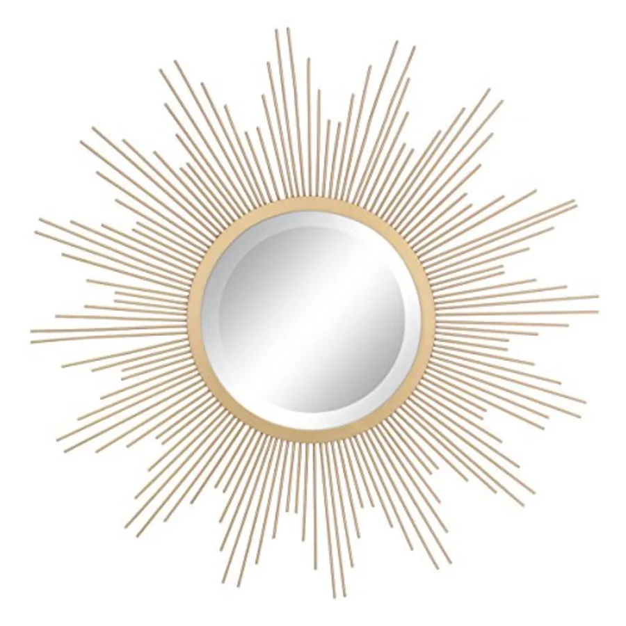 

Round 23" Antique Gold Metal Starburst Hanging Wall Mirror with Attached Mounting Bracket, Decorative Decor for the Living Room