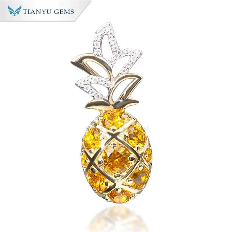 Tianyu Gems 18k Gold Pineapple Pendant for Necklace 14k Moissanite Corundum VVS1 Yellow Gemstone Pendants Women Custom Jewelry