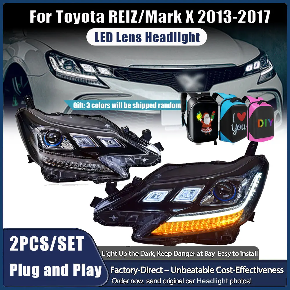 

Светодиодные фары в сборе для Toyota Reiz Mark X 2013-2017, автомобильные аксессуары, динамические ДХО, поворотники, Plug and Play