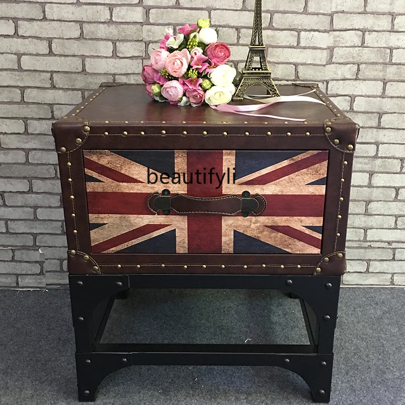 Retro Retro Square Iron Frame Side and Chair Sofa Side Table Corner Bedside