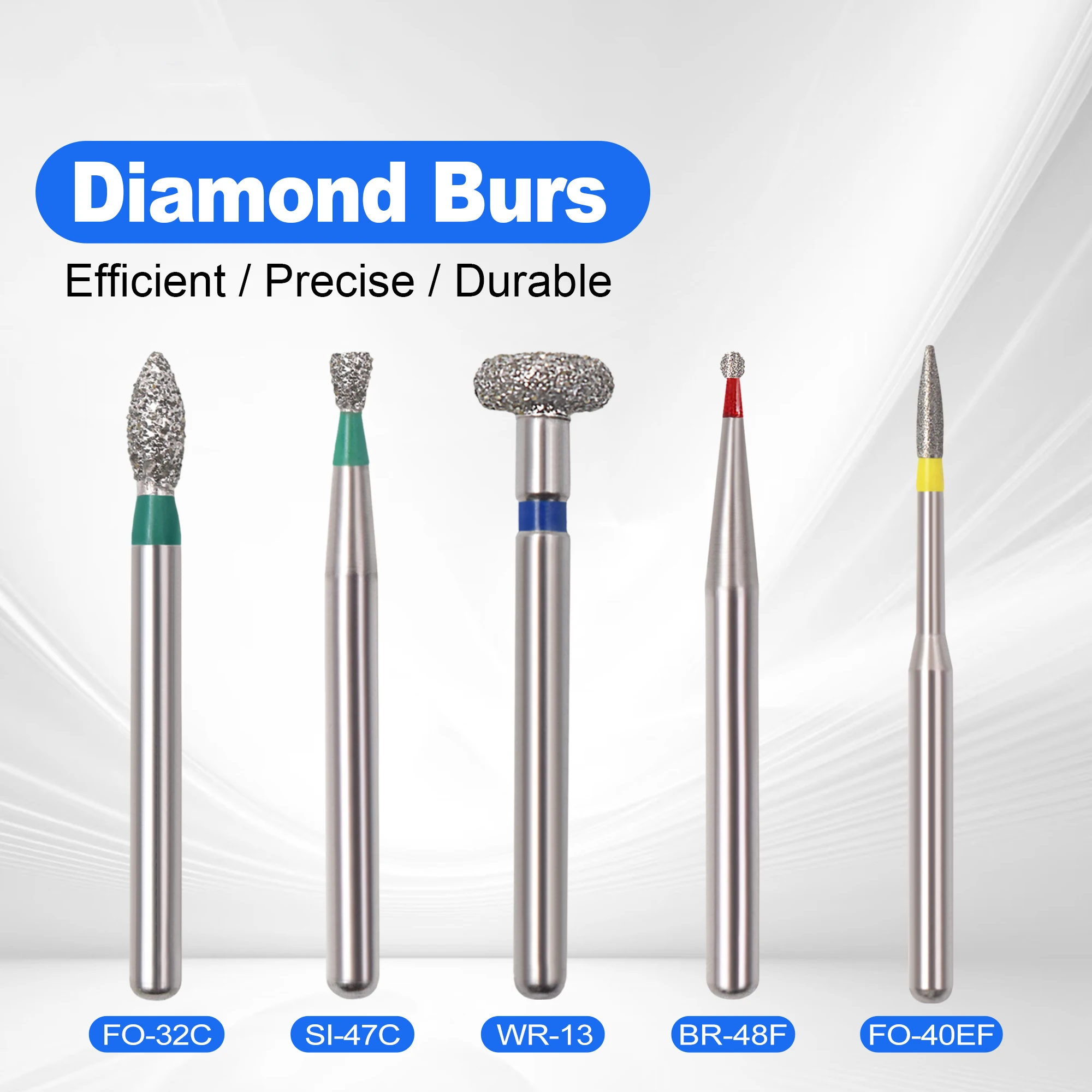 2Boxes FO/BR/SI/WR Series FG Burs Dentistry Lab Polishing Tools 10Pcs/Box Dental 1.6mm Standard Diamond Needle High Speed Burs
