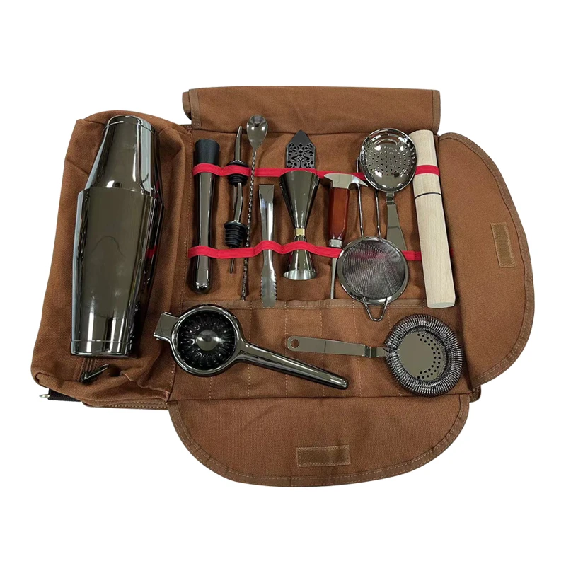 Bartender Kit Stainless Steel Cocktail Bar Tool Set with Boston Shaker, Includes Tool Storage Bag
