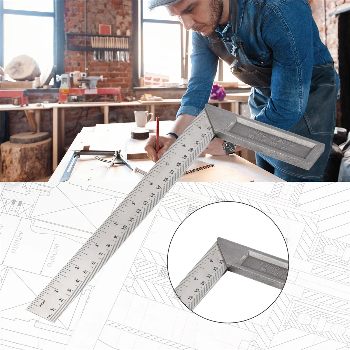 90 Degree 25cm Length Stainless Steel L-Square Angle Ruler image 5