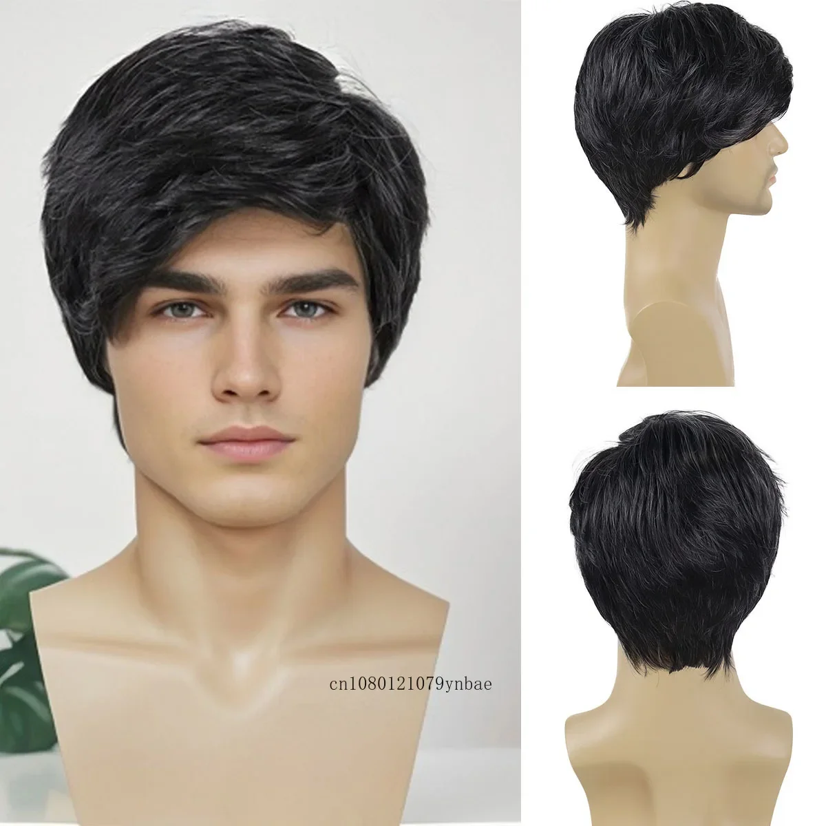 Mens Wig Short Haircuts Synthetic Mix Black Elderly Male Wigs Man Father Wig Gifts Daily Use Casual Costume Natural Soft Hair