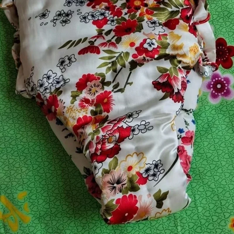 Handmake Man's Floral Lace Up Waist T-Briefs Silky Touch Puffy Panties Fetish FKK Dance Party Sexy Private Party Costume