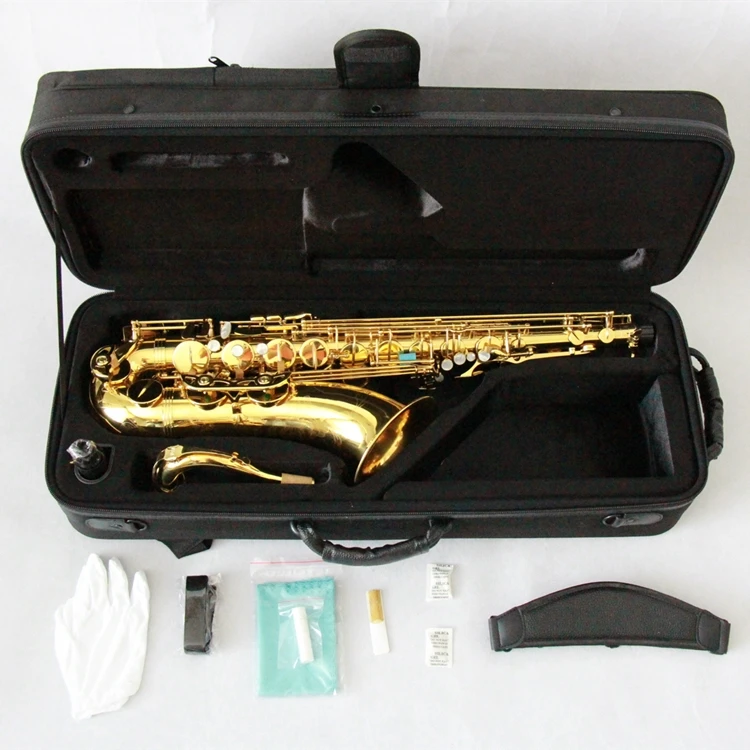 

Quality Gold Lacquered B-Flat Tenor Saxophone With Hand Engraving Woodwind Instrument For Professional Musicians With Case