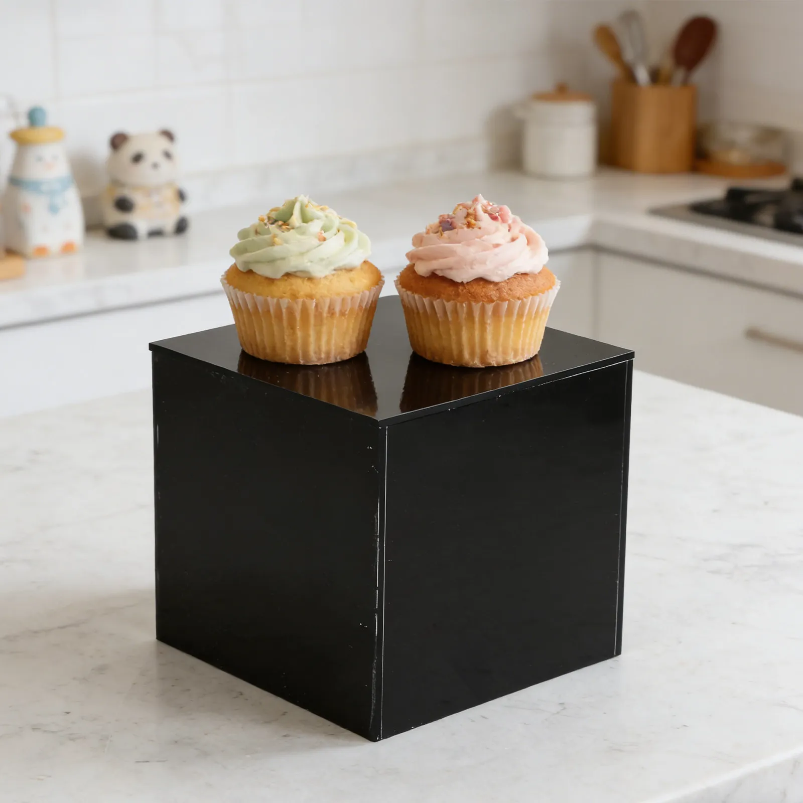 3Pcs Acrylic Cube Display Stand Black Square 4 5 6 Inch Nesting Riser Set for Buffet Dessert Showcase Collectibles Display