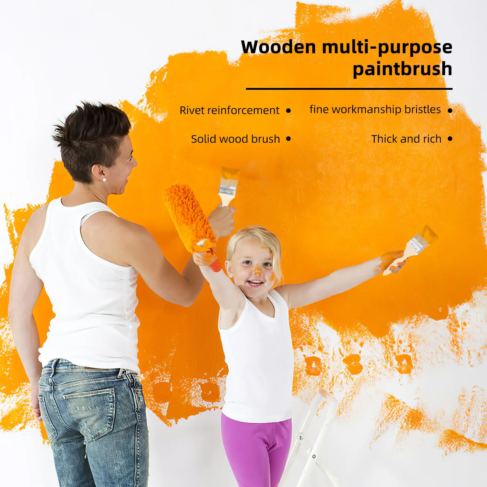 

10Pcs Oil Paint Brush Thick Wooden Handle Multipurpose Bristle Brush for Wall Furniture Painting Baking Grilling Cleaning