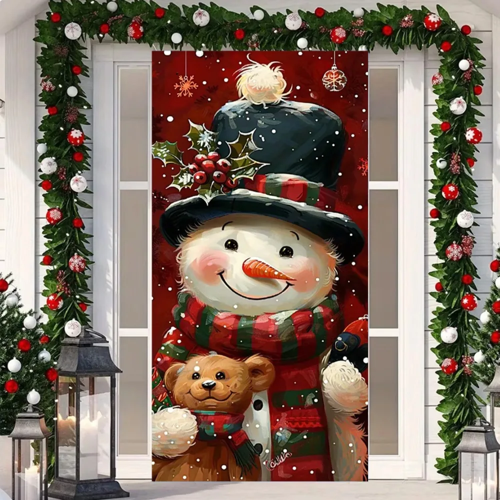 Weihnachten Party Hintergrund Santa Thema Schneemann Ornament Tür Abdeckung Banner Fotografie Hintergrund Indoor Outdoor Veranda