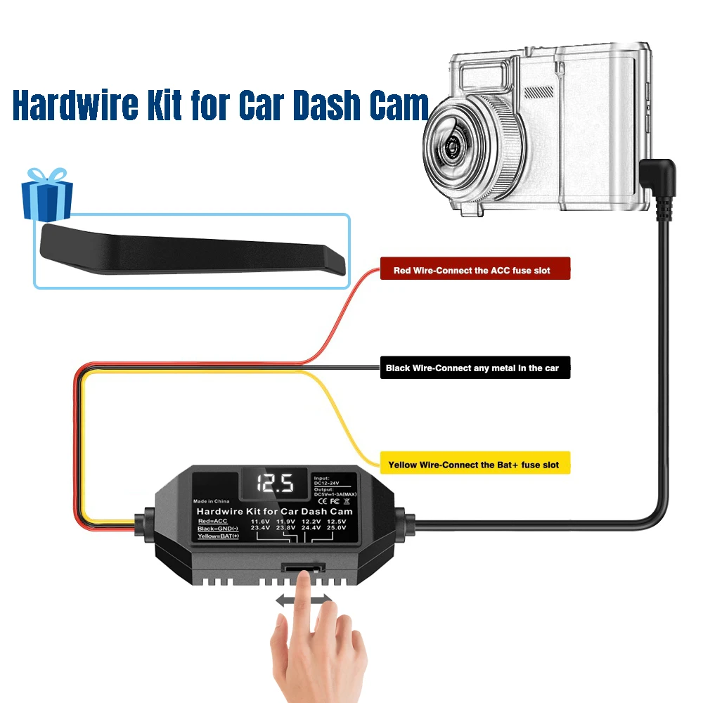 

Dash Cam Hardwire Kit Dashcam Cable Mirror Dvr Charger Car Camera Connection Kit USB C Parking Monitoring Dip Switch Display
