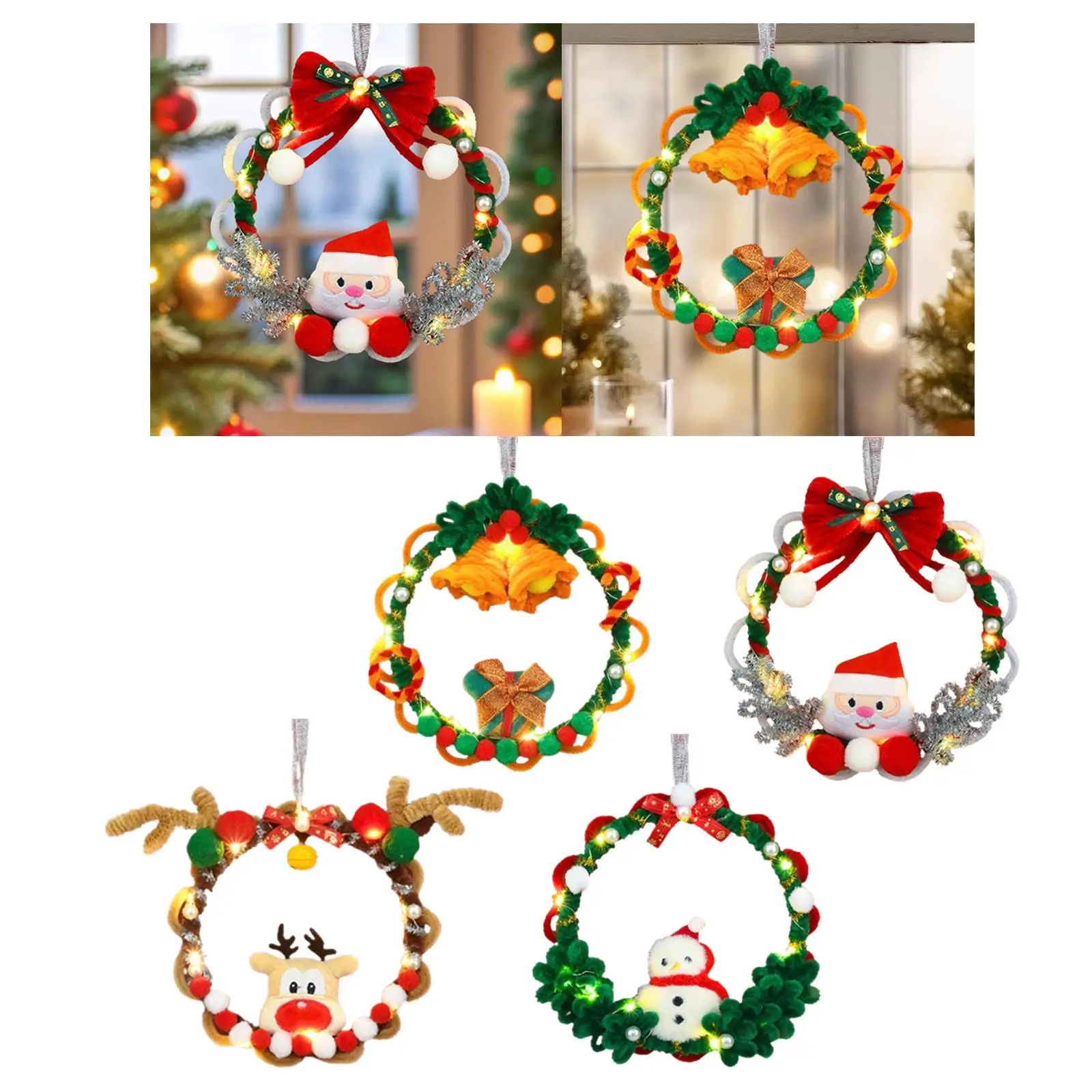 DIY Kerstkrans Craft Kit met Licht Flexibele Buigbare Bedrade Stokken Kinderen Educatief Speelgoed Party Props Home Decor