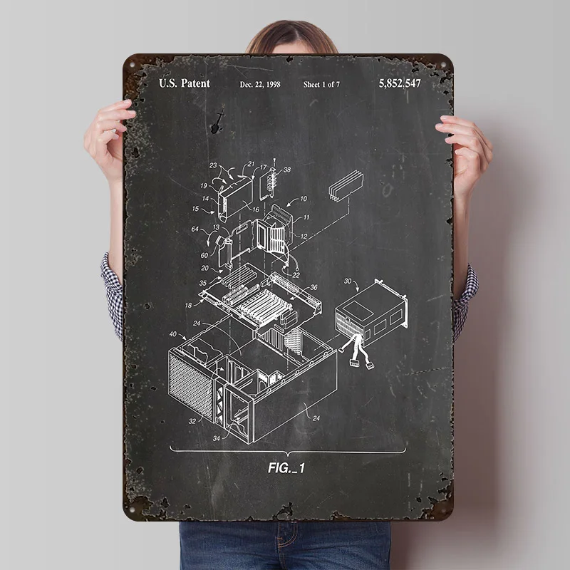 أجزاء الكمبيوتر براءة اختراع 1998 تين تسجيل الجدار ملصق فني عناصر الديكور الداخلي خمر علامات معدنية الرجعية للديكور المنزل