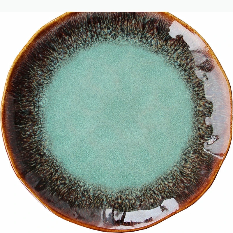 Prato de cerâmica europeu de 8 polegadas, prato de bife ocidental, macarrão, prato doméstico, forno, transutação, esmalte, pratos da china