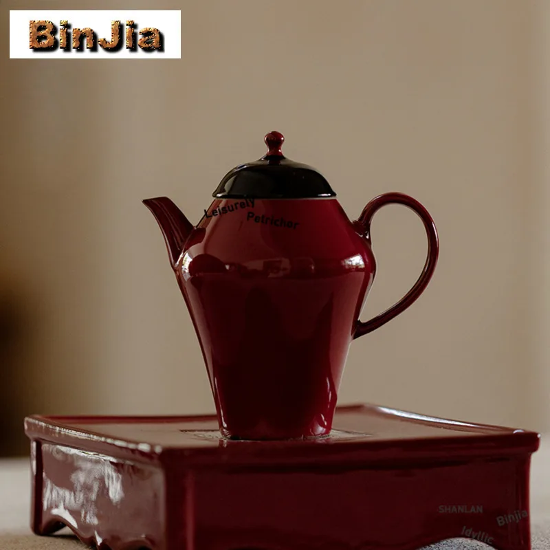 Coarse Pottery Handmade Chinese Red Teapot Zen Tea Infuser Pot Tea Brewing Kettle With Filter Green Tea For Tea Decoration Craft