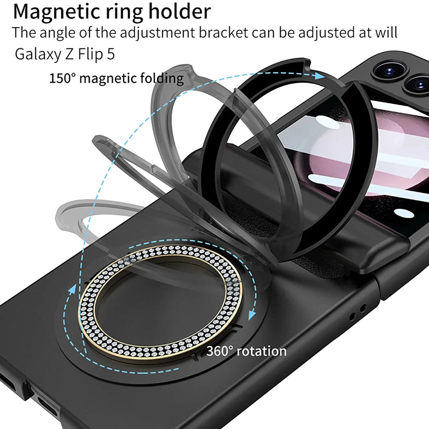 For Samsung Galaxy Z Flip 5 Case Magnetic Wireless Charging Matte Hinge Folding Ring Bracket Mirror Film Shockproof Hard Cover