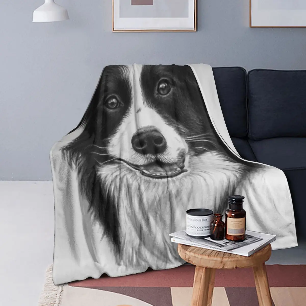 

Border Collie Smile Blanket Soft Warm Flannel Throw Blanket Bedspread for Bed Living room Picnic Travel Home Couch