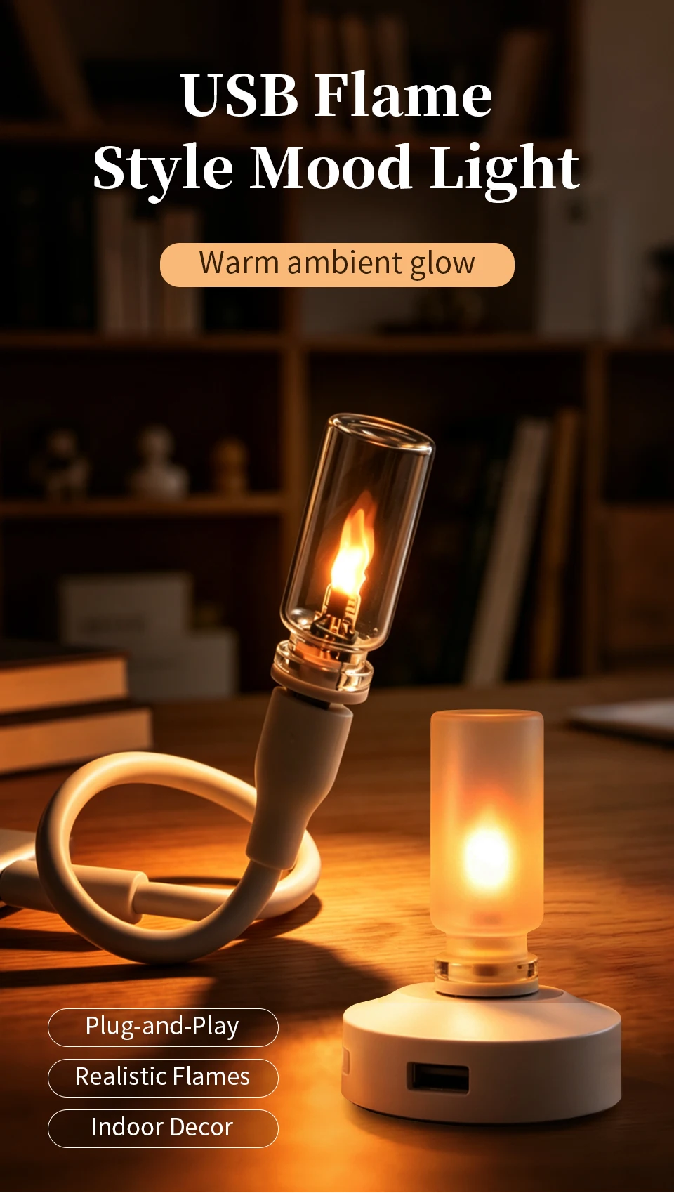 USB LED Night Light Simulated Flame Bulb Night Lamp Flame Flickering Light Effect Candle Bulbs Flameless LED Candles Room Decor
