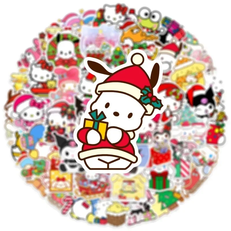 50 sztuk Sanrio Hello Kitty naklejki Cute Cartoon Kuromi Cinnamoroll wodoodporne naklejki dla dzieci zabawki dziewczyna i dziecko prezenty świąteczne