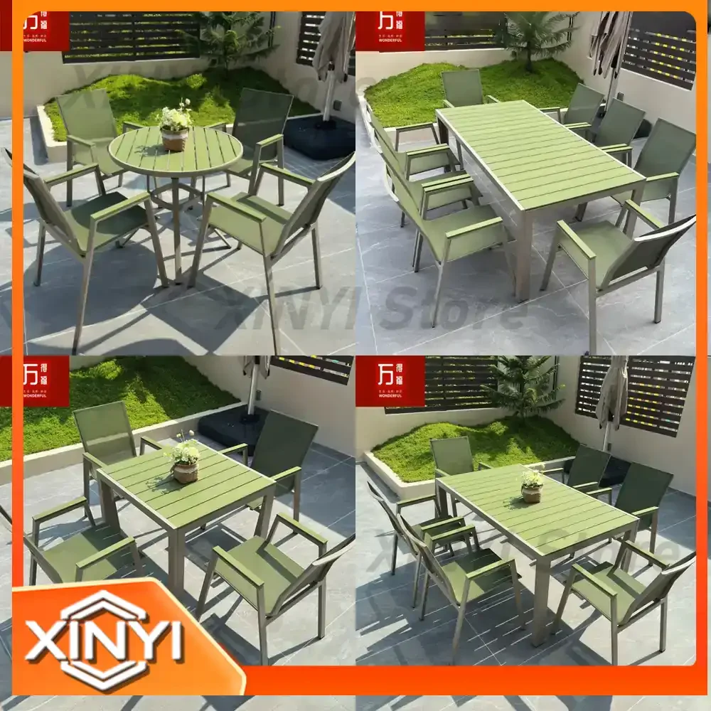 WPC Outdoor Table and Chair Set for Garden Patio Rainproof UV Resistant Aluminum Dining Chair Set