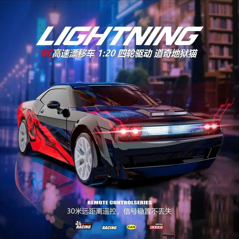 

RACING Alloy RC Drift Car 1:20 Scale Dodge Hellcat 4WD High Speed Remote Control Car LED Lights Kids Boys Racing Toy