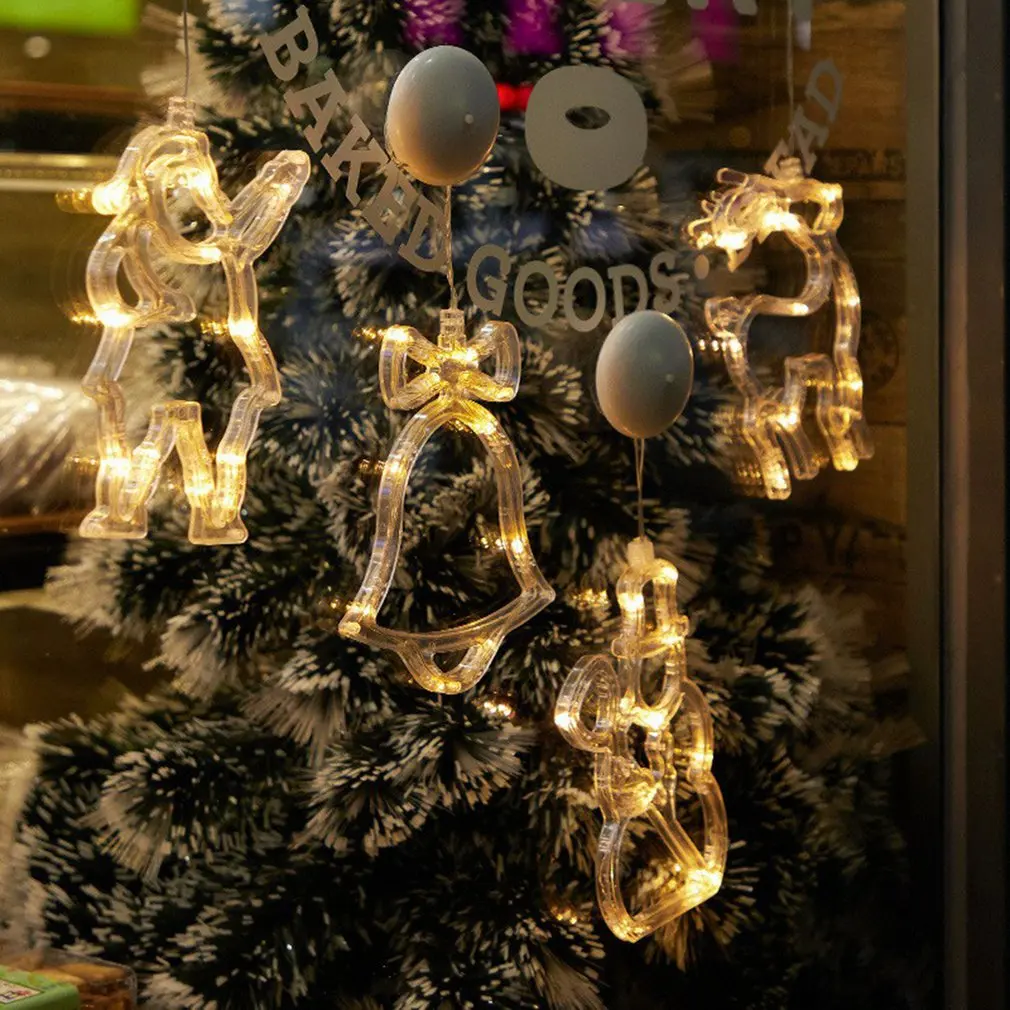크리스마스 벨 눈사람 별 조명, 휴일 창 장식, LED 빨판 조명, 배터리 구동 크리스마스 화환, 홈 장식 램프, 신제품