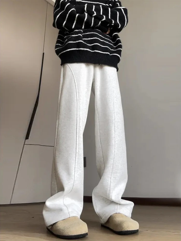 

Мужские спортивные брюки с цветочным принтом и флисовой подкладкой, прямые, на весну-осень, в американском стиле, из полиэстера с низкой эластичностью