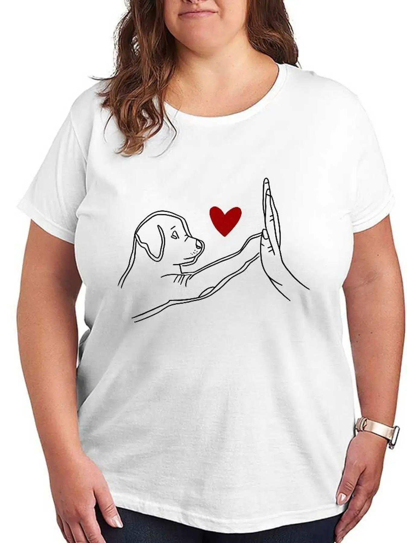 Dog Lover Graphic T Shirt Women Fashion High Five Heart Print Stretchy Oversized Tee Short Sleeve Casual Soft Cotton Summer Tops Clothes
