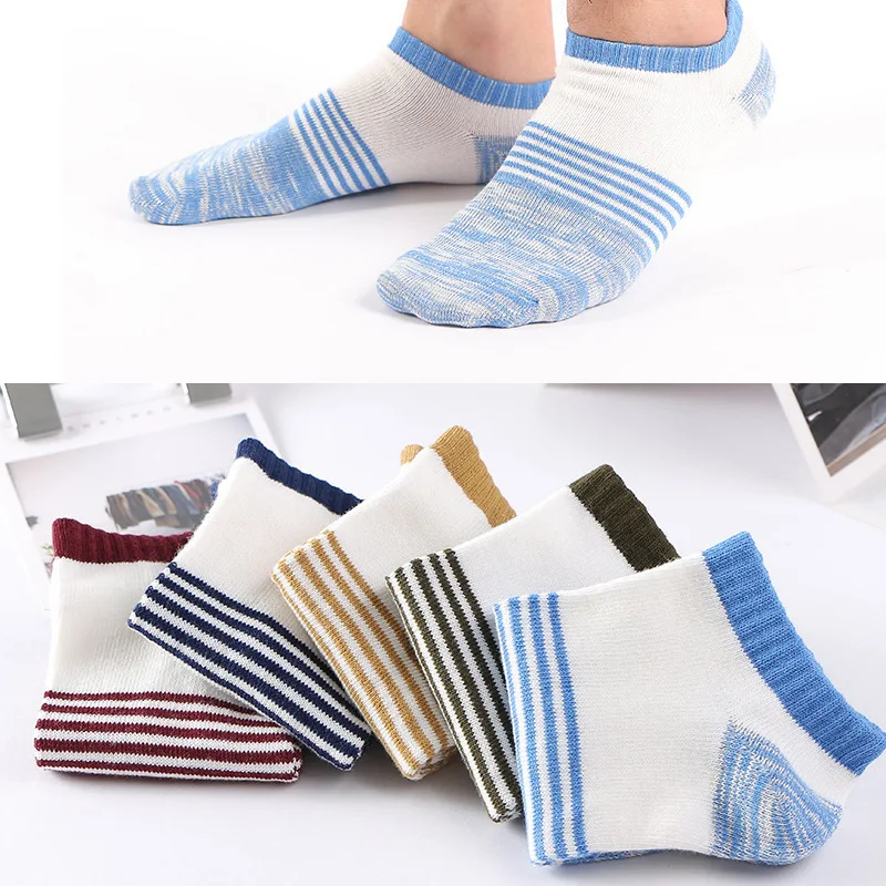 3/10 Pairs Breathable Socks Men's Boat Socks New Casual Sports Socks Japanese Gradient Color Cotton Socks Striped Boat Socks