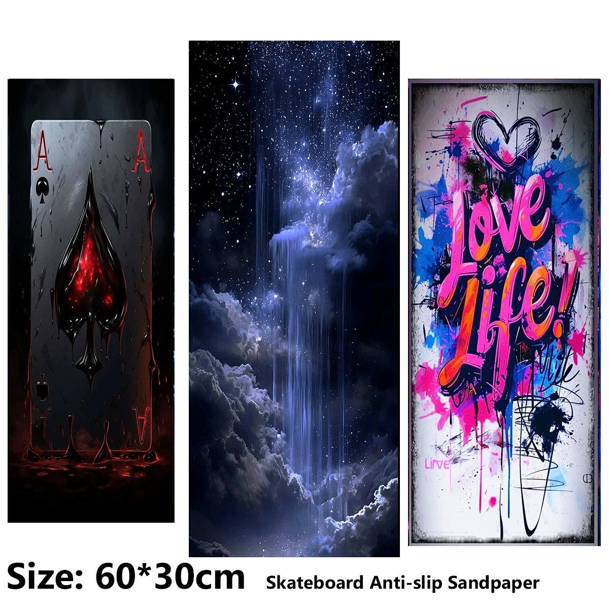 Electric Scooter Anti-slip Sticker Sandpaper Skateboard GripTape Sheet 60*30cm Red Heart-shaped Graffiti Text Pattern
