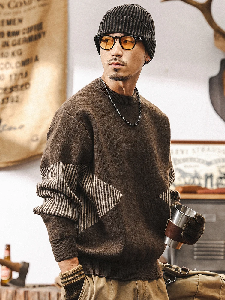 

Американский ретро Thiened 698 г трикотаж мужской зимний свободный новый Sle 2025 осенне-зимняя верхняя одежда повседневная удобная полиэстер